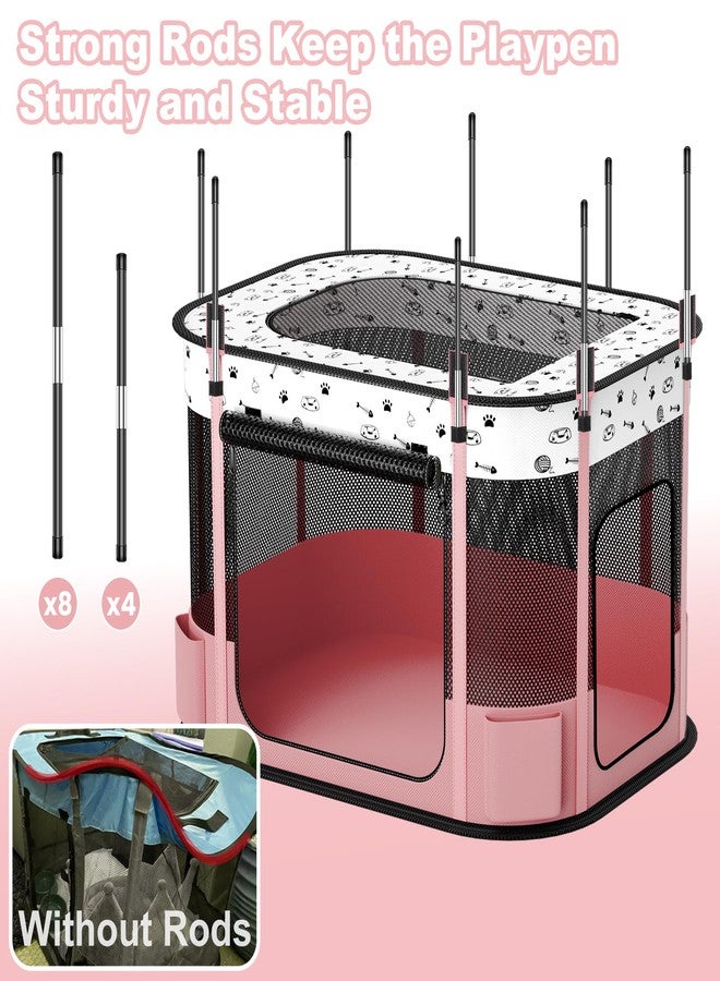DESELL Portable Cat Playpen, 8-Rod Reinforced Kitten Dog Playpens, Foldable Play Pen for Indoor Cats Enclosed Pet Puppy Doggy Outdoor, Collapsible Tent Kennel Cage, Pink - Image 2