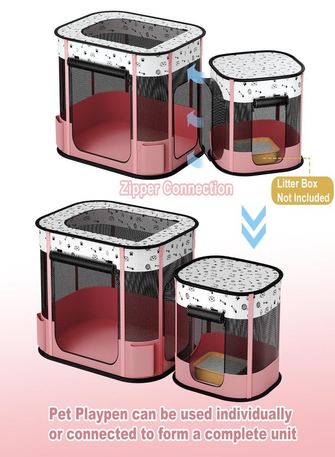 DESELL Portable Cat Playpen, 8-Rod Reinforced Kitten Dog Playpens, Foldable Play Pen for Indoor Cats Enclosed Pet Puppy Doggy Outdoor, Collapsible Tent Kennel Cage, Pink - Image 3