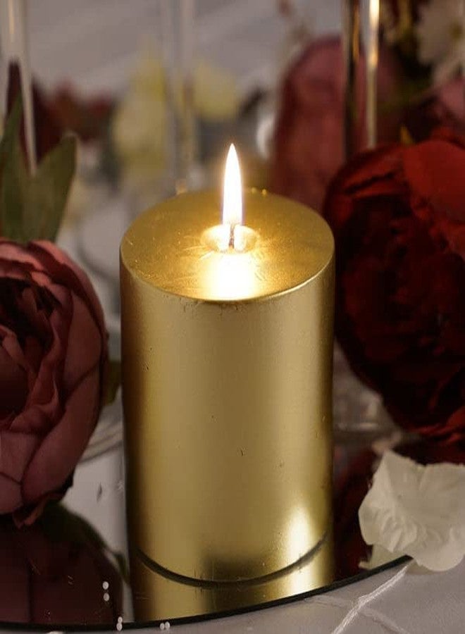 Luces Set of 4 Round Golden Pillar Candles Pastel Colour Smokeless Candles Perfect for Weddings Birthday Parties Spa Church Home Décor Gift Valentines - Image 3