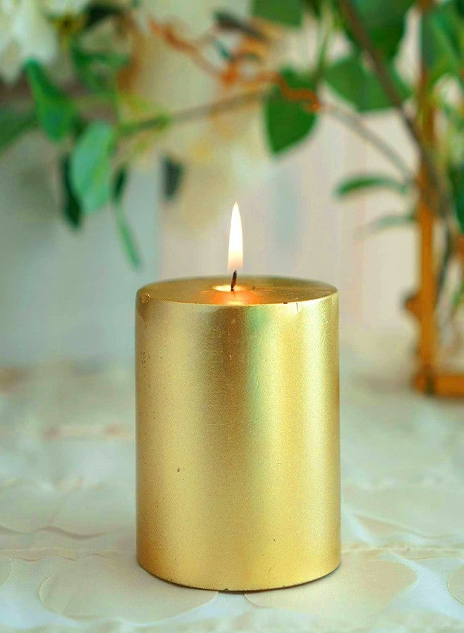Luces Set of 4 Round Golden Pillar Candles Pastel Colour Smokeless Candles Perfect for Weddings Birthday Parties Spa Church Home Décor Gift Valentines - Image 4