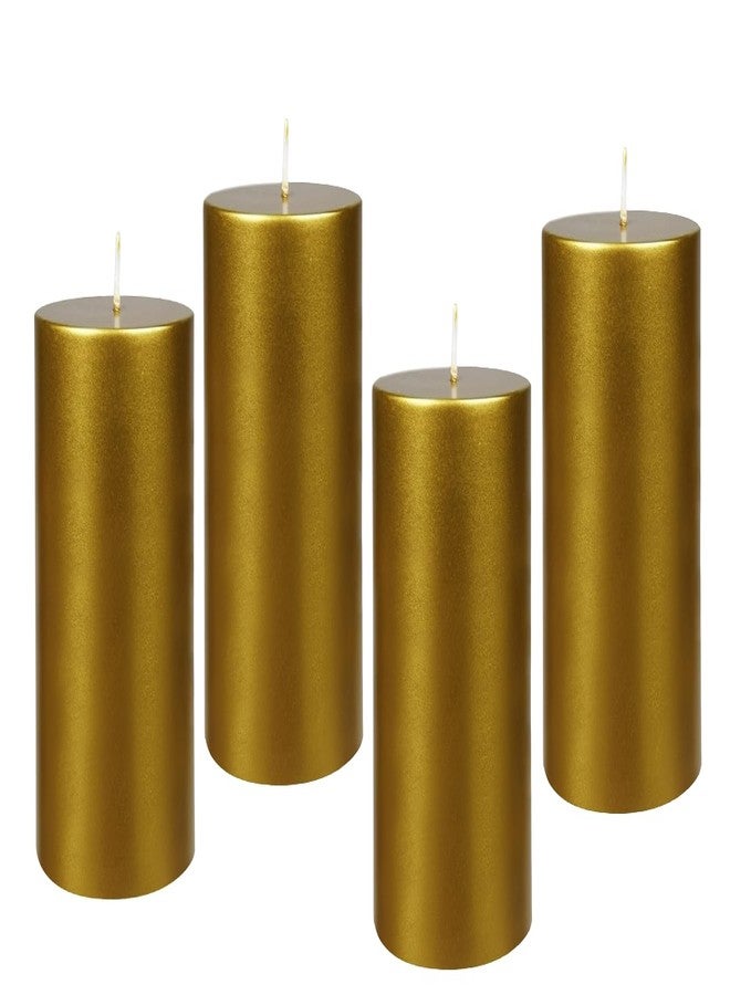 Luces Set of 4 Round Golden Pillar Candles Pastel Colour Smokeless Candles Perfect for Weddings Birthday Parties Spa Church Home Décor Gift Valentines - Image 1