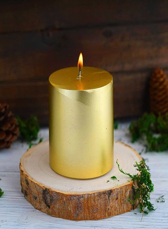 Luces Set of 4 Round Golden Pillar Candles Pastel Colour Smokeless Candles Perfect for Weddings Birthday Parties Spa Church Home Décor Gift Valentines - Image 2