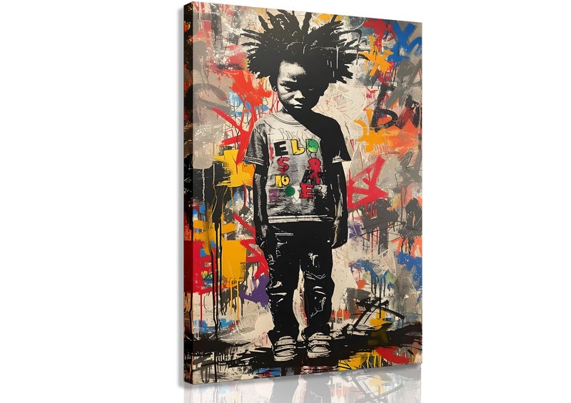 EVPYXFUT Graffiti Wall Art Street Pop Graffiti Canvas Prints Black Boy Pictures Colorful Figure Poster Black Boy Colorful Paintings Abstract Modern Wall Decor For Living Room Bedroom Framed - Image 1
