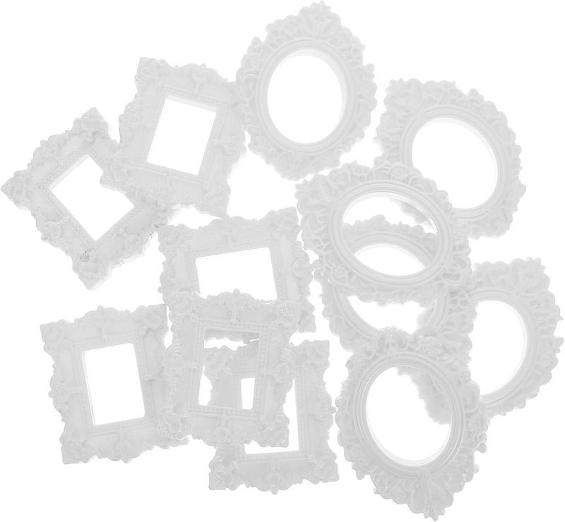 12pcs Vintage Baroque Photo Frame Set, Pearl White Oval and Square Resin Frames for DIY Crafting, Jewelry Display, Tabletop Decor, Scrapbook and Dollhouse Miniature Accessories - Image 1