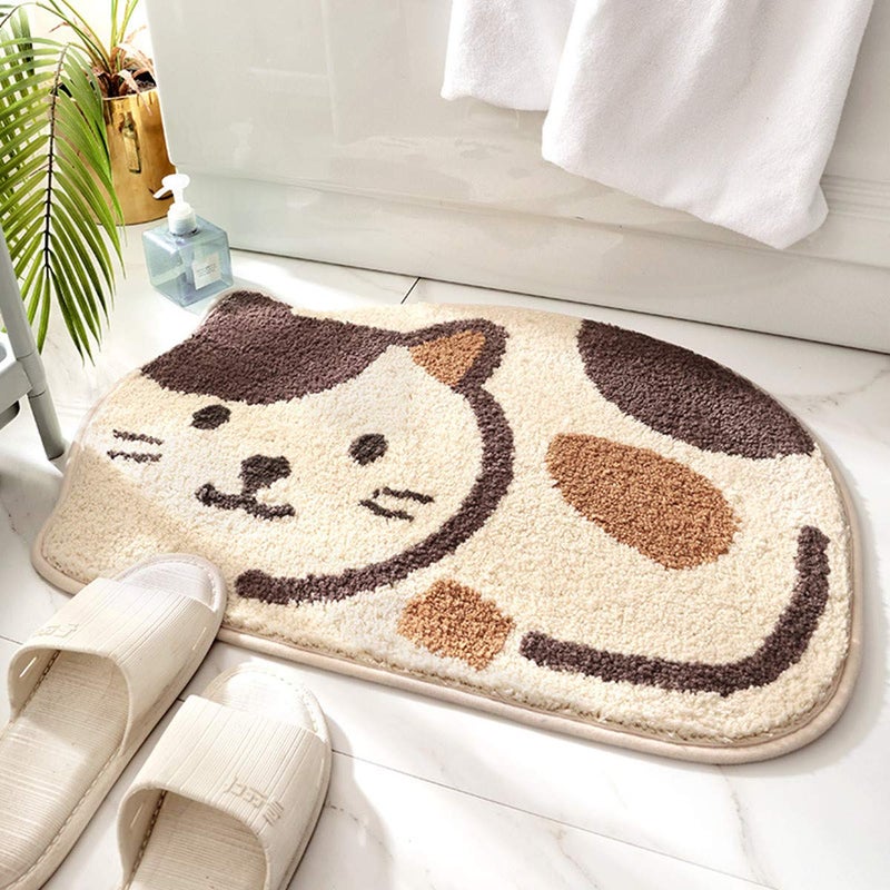 Ankah Shower Tub Bath Mat Bathroom Rug NonSlip Absorbent Adorable Design CatPicture Door Soft Mat Dry Carpet 18 x 26 Beige