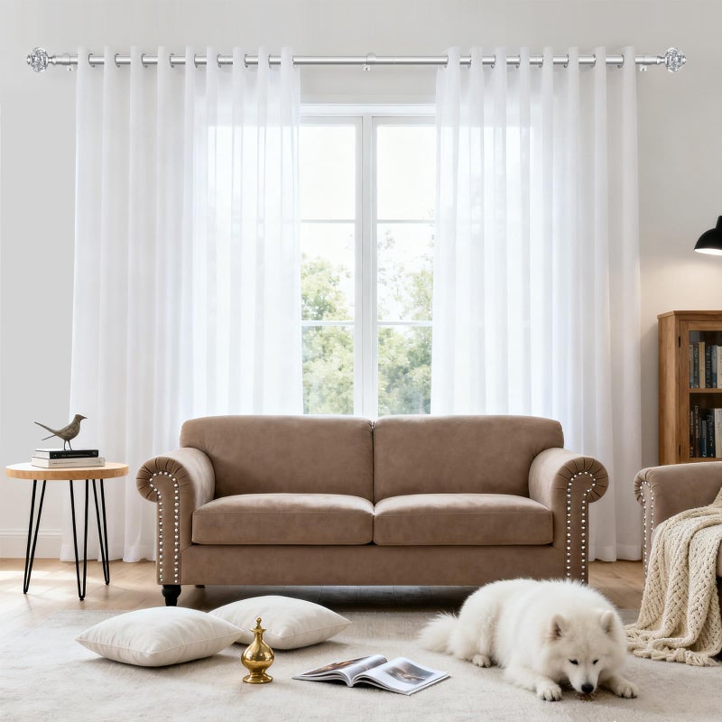 USFOOK Silver Curtain Rods for Windows 48 to 84 Inch, USFOOK 7/8 inch Telescoping Splicing Drapery Rods 32 to 86 Inch, Window Rod for Curtains with Decorative Translucent Finials - Image 3