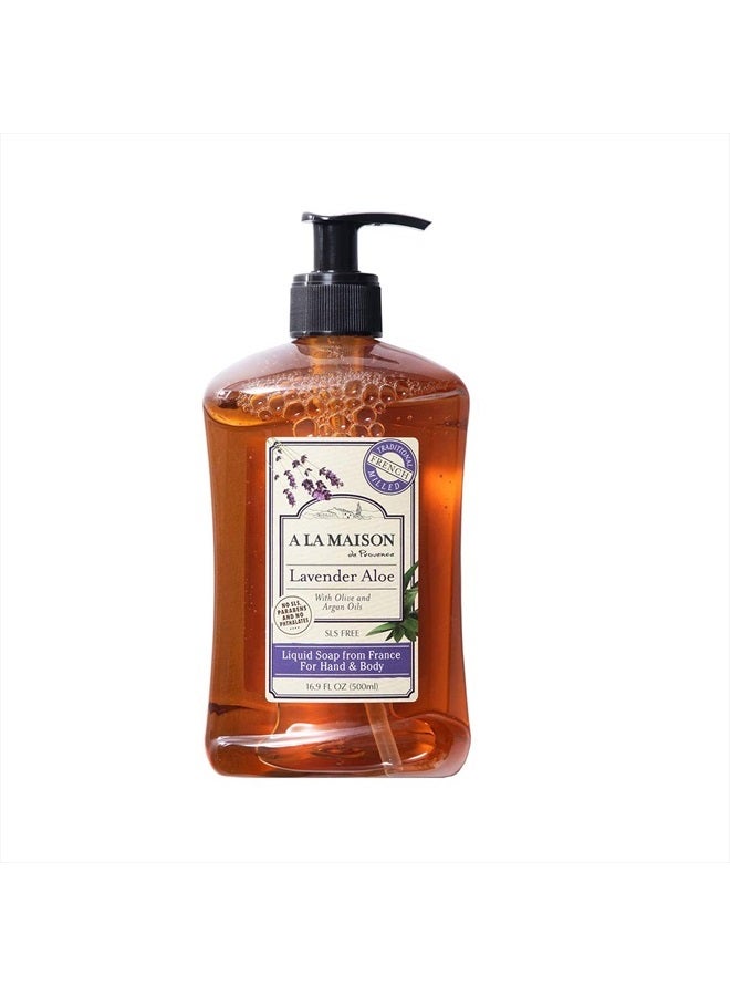 A La Maison French Liquid Hand Soap RefilL - Natural Hand Wash Made with Essential Oils - Biodegradable, Plant-Based, Vegan, Cruelty-Free (16.9 Fl Oz Bottle, Lavender Aloe)