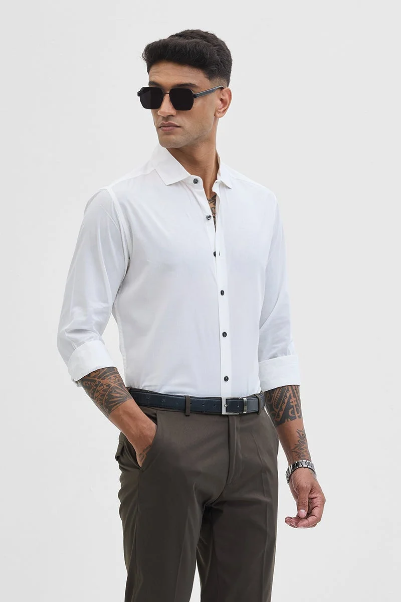 SNITCH White Solid Long Sleeve Slim Fit Formal Shirt