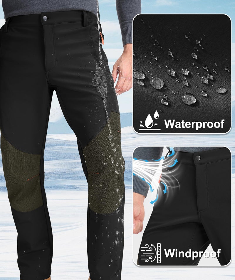 Zoofly Mens Snow Pants Winter Warm Fleece Ski Pants Waterproof Insulated Outdoor Hiking Pants Elastic Waist Black - Image 3