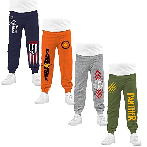 KYDA KIDS® 100% Cotton Track Pants for Boys | Premium Printed Soft Single Jersey Fabric | Elastic Waist Loose Fit Summer Full Length with Rib Hem (Pack of 4) - Image 1