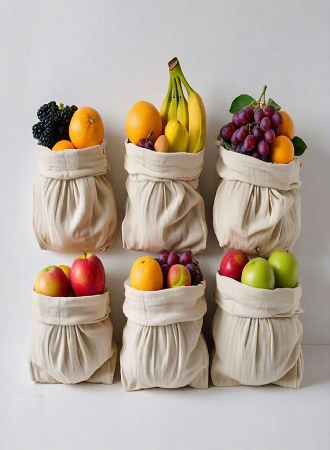 WUD 6 Muslin Cotton Cloth Bags for Vegetables, for Storing Vegetables in Fridge, Size 11 x 9.5 inch. - Image 4