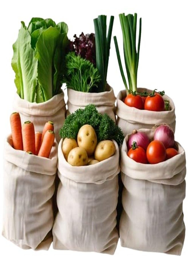 WUD 6 Muslin Cotton Cloth Bags for Vegetables, for Storing Vegetables in Fridge, Size 11 x 9.5 inch. - Image 1