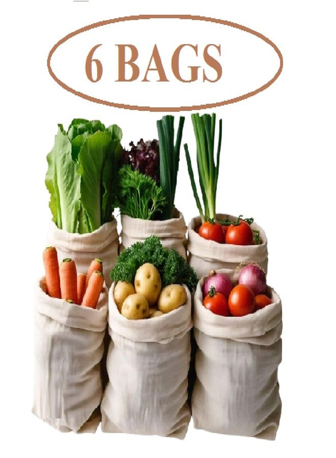 WUD 6 Muslin Cotton Cloth Bags for Vegetables, for Storing Vegetables in Fridge, Size 11 x 9.5 inch. - Image 2