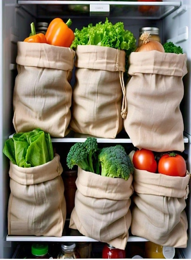 WUD 6 Muslin Cotton Cloth Bags for Vegetables, for Storing Vegetables in Fridge, Size 11 x 9.5 inch. - Image 3