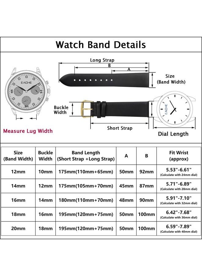 EACHE Ultra Thin Watch Band, 20mm Classical Leather Watch Replacement Strap, for Men Women,Black Gold Hardware - Image 2