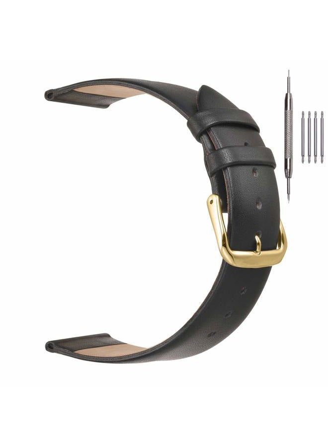 EACHE Ultra Thin Watch Band, 20mm Classical Leather Watch Replacement Strap, for Men Women,Black Gold Hardware - Image 1