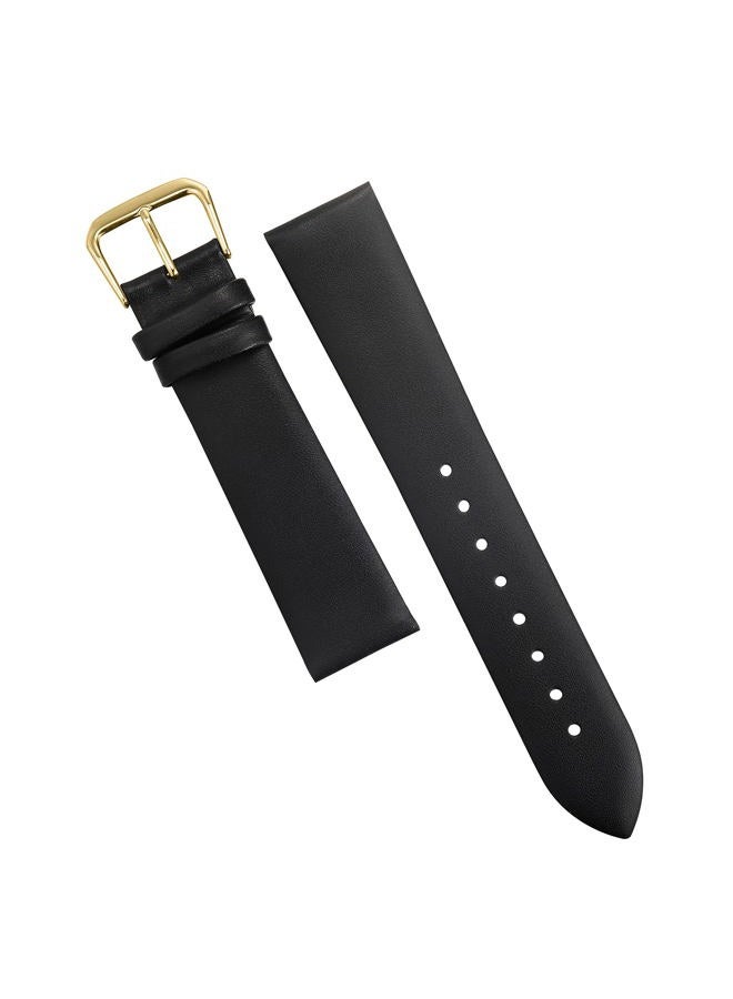 EACHE Ultra Thin Watch Band, 20mm Classical Leather Watch Replacement Strap, for Men Women,Black Gold Hardware - Image 3