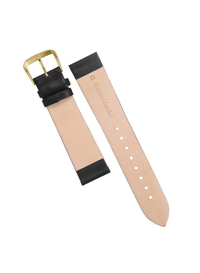 EACHE Ultra Thin Watch Band, 20mm Classical Leather Watch Replacement Strap, for Men Women,Black Gold Hardware - Image 4