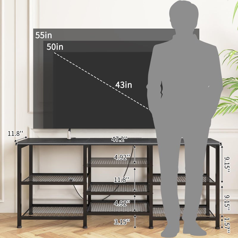 YGEOMER TV Stand for TVs Up to 55 Inches, Entertainment Center with Power Outlet and LED Lights Open Storage Shelves, TV Media Console Table for Living Room and Bedroom, Black - Image 2