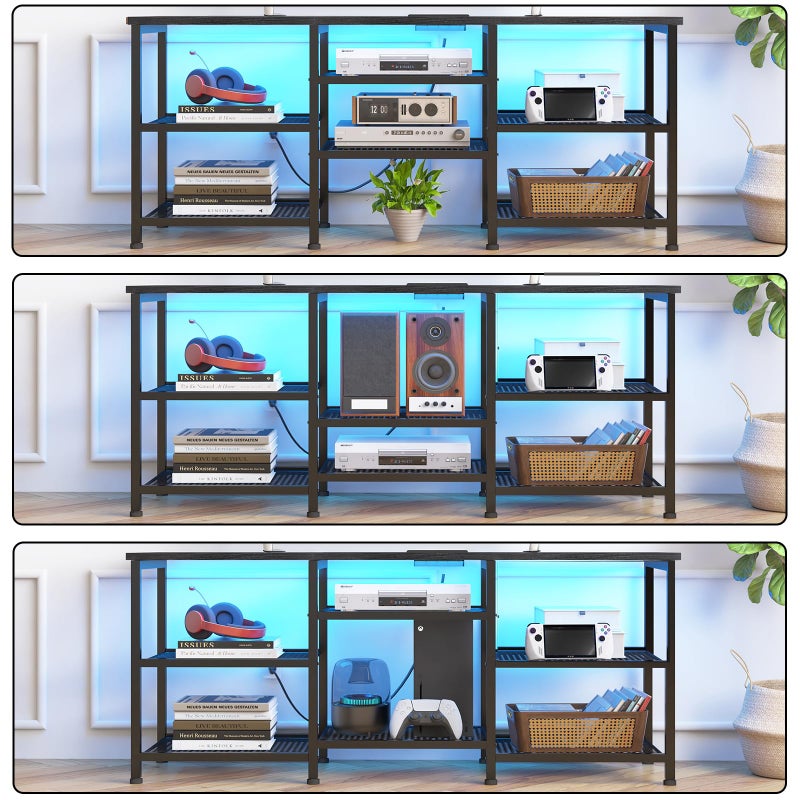 YGEOMER TV Stand for TVs Up to 55 Inches, Entertainment Center with Power Outlet and LED Lights Open Storage Shelves, TV Media Console Table for Living Room and Bedroom, Black - Image 3