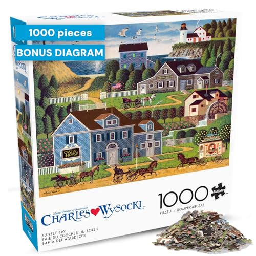 Buffalo Games Charles Wysocki Sunset Bay 1000 Piece Jigsaw Puzzle for Adults Classic Coastal Americana Artwork Made in USA - Image 1