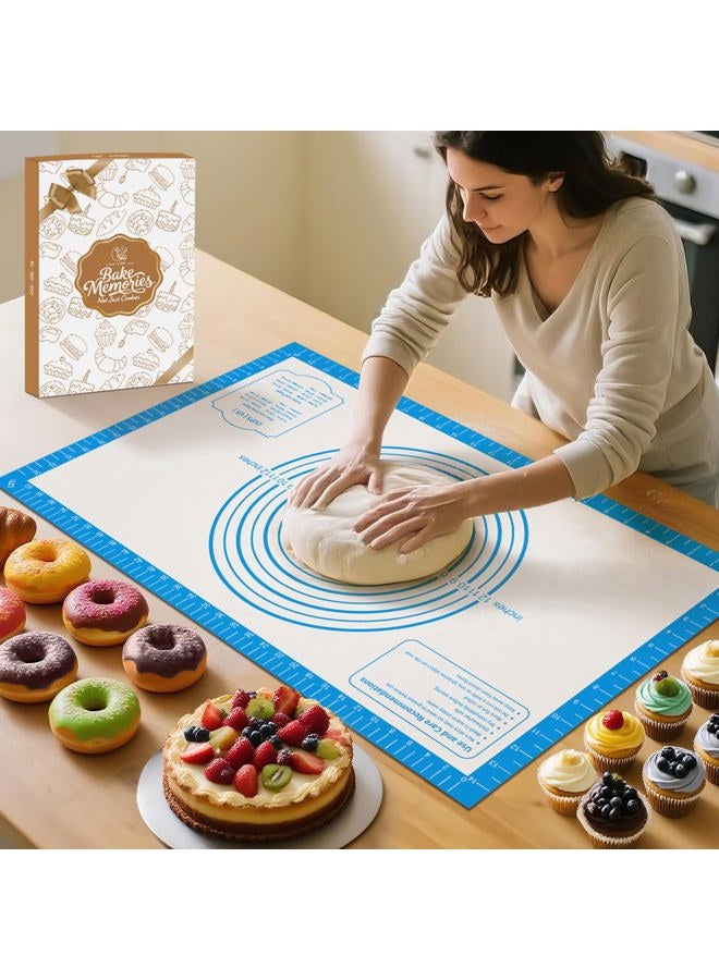 Mimekitchen Pastrty Mat for Dough Rolling, Silicone Baking Mat with Measurement, Fondant Mat for Making Cookies Macarons Bread Pizza Oven Mat, Silicone Mat for Baking - Image 1