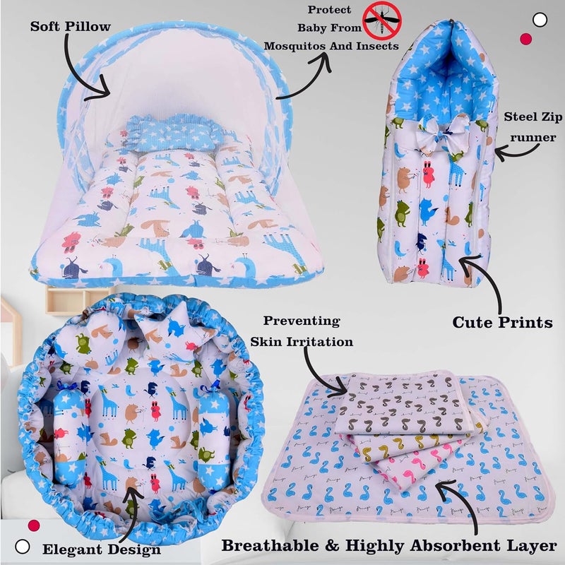 Kwitchy Baby Bedding Combo Sleeping Essential Reversible Nest Mattress with Net Carry Bag Sheets Blue 06 Months 4PCS Set - Image 2