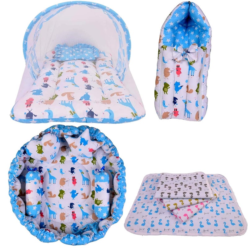 Kwitchy Baby Bedding Combo Sleeping Essential Reversible Nest Mattress with Net Carry Bag Sheets Blue 06 Months 4PCS Set - Image 1