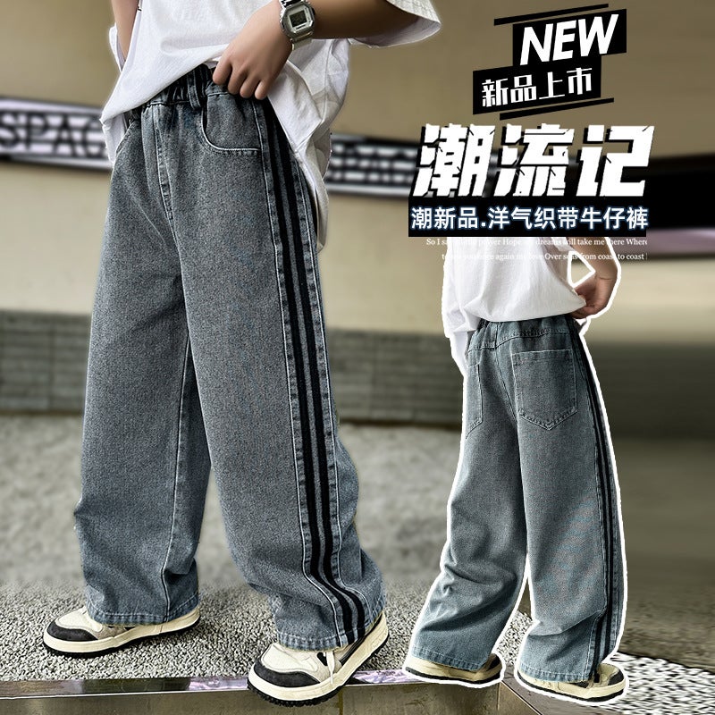 Children'S Jeans 2025 Spring & Fall New Style Medium And Large Kidsren'S Straight Loose Pants For Boys And Girls American Style Wide-Leg Pants - Image 2