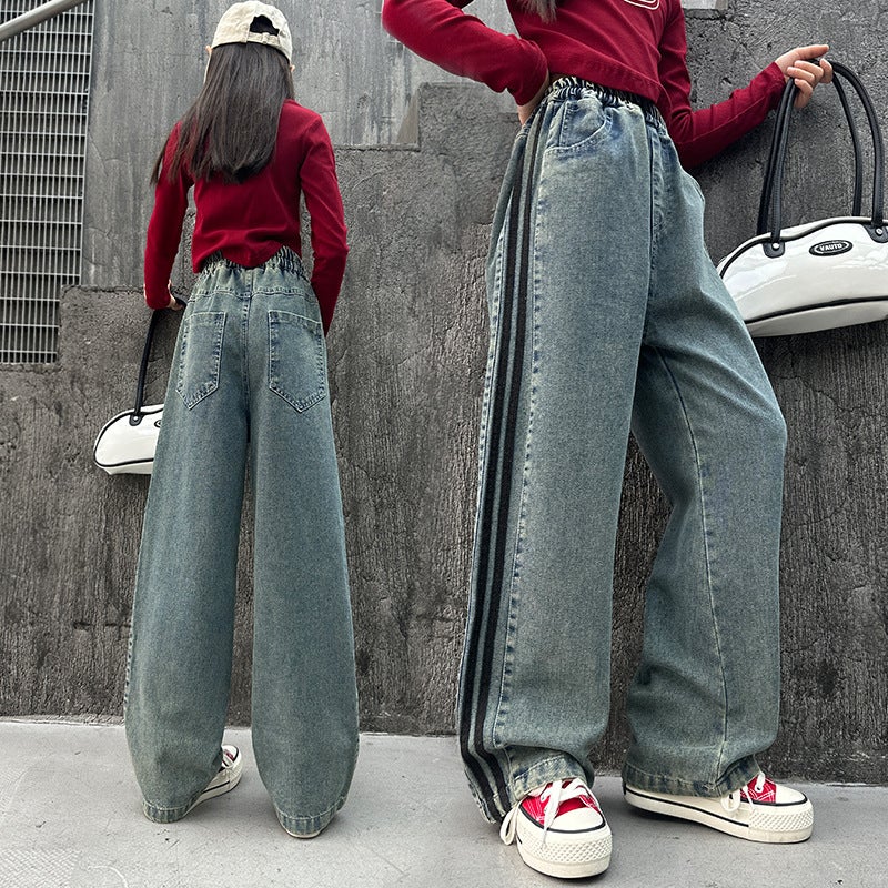 Children'S Jeans 2025 Spring & Fall New Style Medium And Large Kidsren'S Straight Loose Pants For Boys And Girls American Style Wide-Leg Pants - Image 3