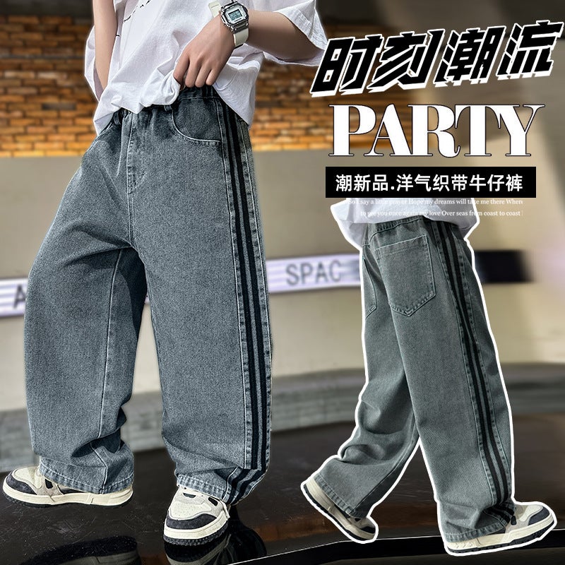 Children'S Jeans 2025 Spring & Fall New Style Medium And Large Kidsren'S Straight Loose Pants For Boys And Girls American Style Wide-Leg Pants - Image 4