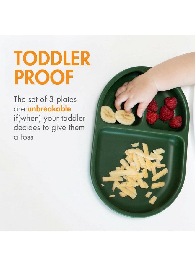 BOON Chow Silicone Plate Set 3 Unbreakable Divided Toddler Plates Baby Plates For 6 Months And Up Baby Led Weaning Supplies Blue Multicolor - Image 3