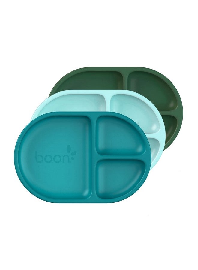 BOON Chow Silicone Plate Set 3 Unbreakable Divided Toddler Plates Baby Plates For 6 Months And Up Baby Led Weaning Supplies Blue Multicolor - Image 2