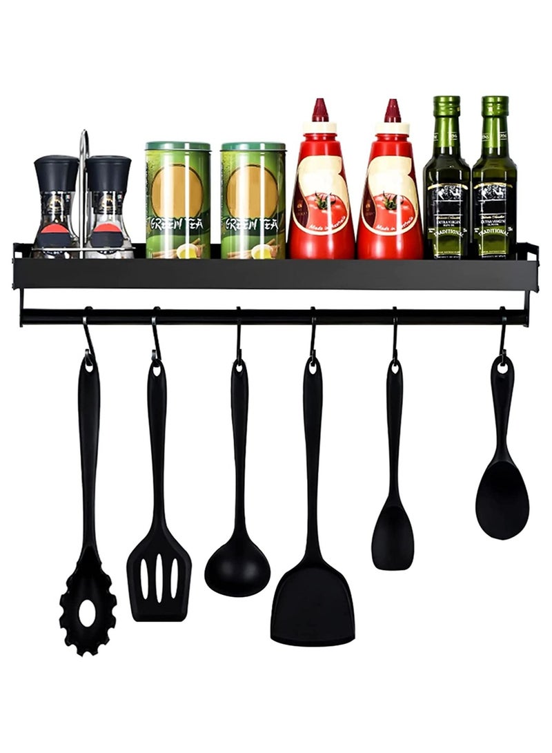 DubaiGallery Kitchen Holder without Drilling with 6 Hooks, Kitchen Shelf Wall for Spices, Hook Rack, Kitchen Helper, Hanging Rack, Aluminium Spice Rack, Matt Finish, for Kitchen and Bathroom - Image 1