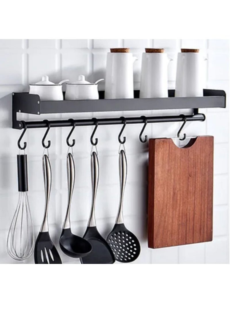 DubaiGallery Kitchen Holder without Drilling with 6 Hooks, Kitchen Shelf Wall for Spices, Hook Rack, Kitchen Helper, Hanging Rack, Aluminium Spice Rack, Matt Finish, for Kitchen and Bathroom - Image 3