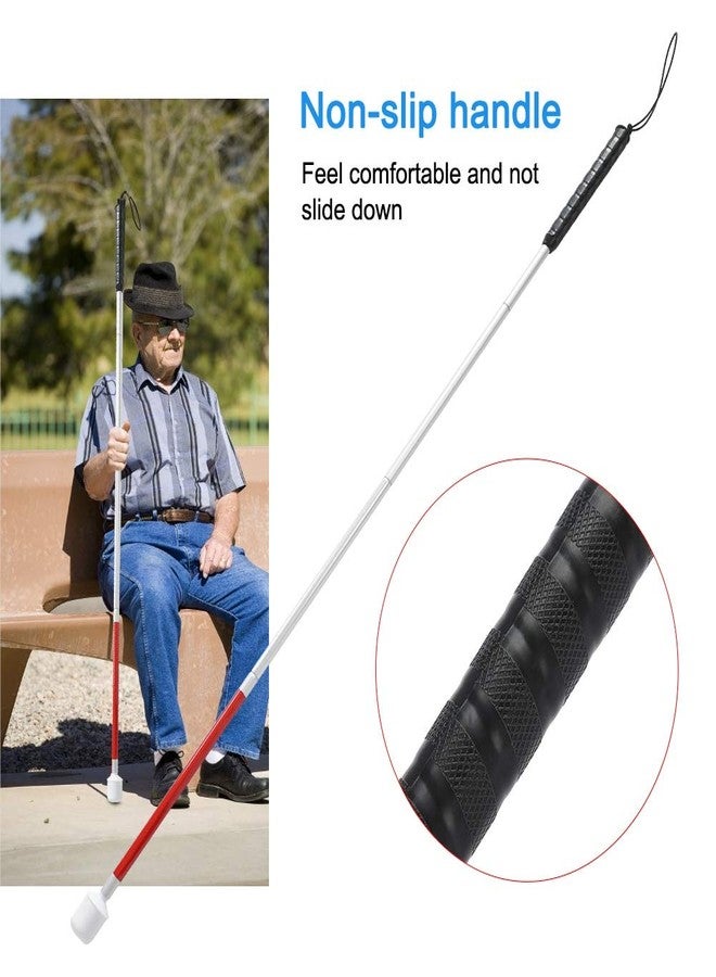 Domigard Rotating Head Folding Blind Cane Walking Stick with Red Reflective Tape for The Blind and Visually Impaired People,43 inch Collapsible Non-Slip Aluminum Cane - Image 2