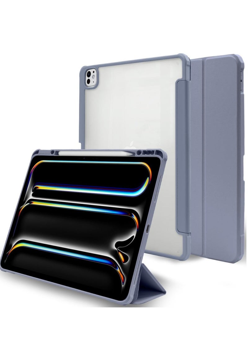 EVO Hybrid Case Compatible with iPad Air 13 inch (2024) M2, [Built-in Pencil Holder] Shockproof Cover with Clear Transparent Back Shell, Auto Wake Sleep ,lavnder 