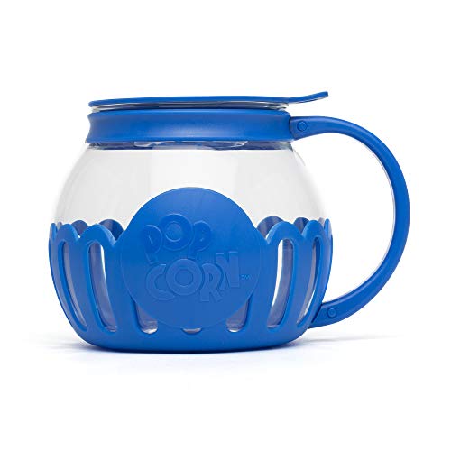 Ecolution Patented Micro-Pop Microwave Popcorn Popper with Temperature Safe Glass, 3-in-1 Lid Measures Kernels and Melts Butter, Made Without BPA, Dishwasher Safe, 1.5-Quart, Blue - Image 1