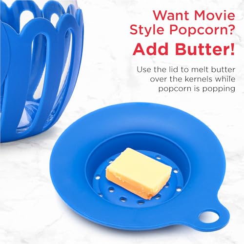 Ecolution Patented Micro-Pop Microwave Popcorn Popper with Temperature Safe Glass, 3-in-1 Lid Measures Kernels and Melts Butter, Made Without BPA, Dishwasher Safe, 1.5-Quart, Blue - Image 4