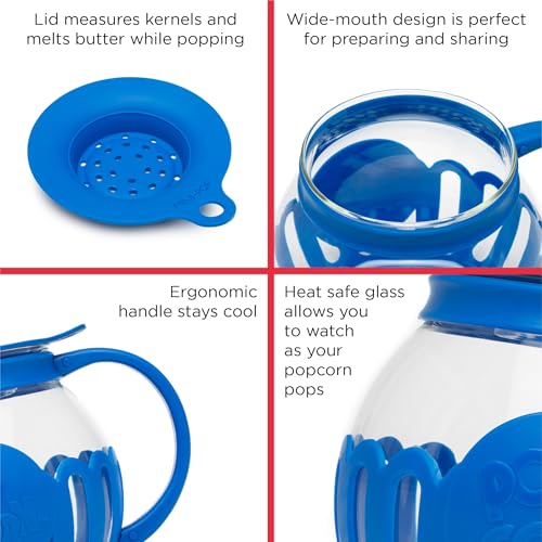 Ecolution Patented Micro-Pop Microwave Popcorn Popper with Temperature Safe Glass, 3-in-1 Lid Measures Kernels and Melts Butter, Made Without BPA, Dishwasher Safe, 1.5-Quart, Blue - Image 5