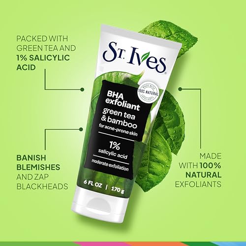 St. Ives Blackhead Clearing Face Scrub, Clears Blackheads & Unclogs Pores, Green Tea & Bamboo, Salicylic Acid Acne Treatment Facial Scrub, Moderate Exfoliator Skin Care with Natural Exfoliants 6 oz - Image 3