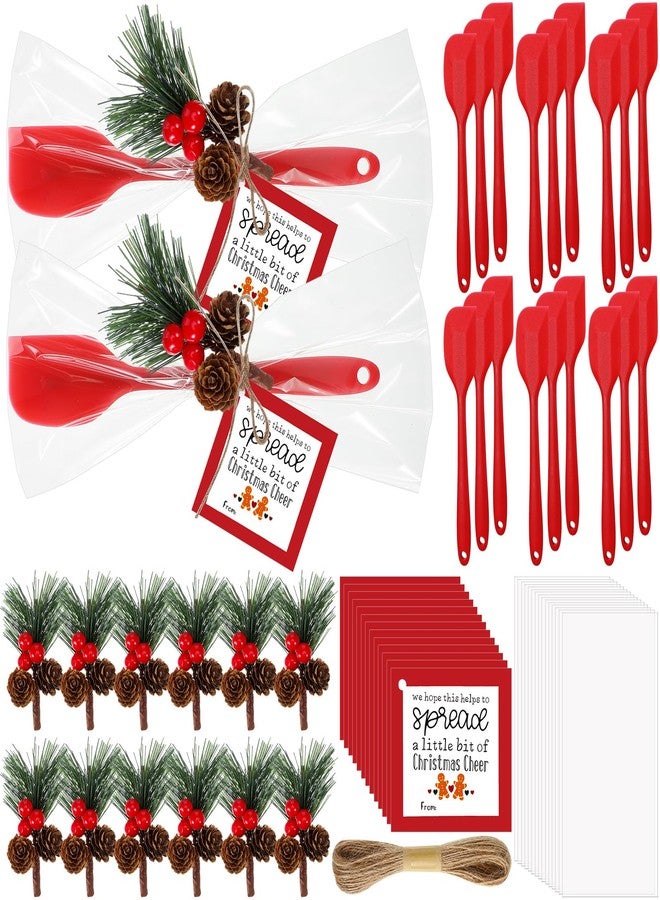 Willinglong 30 Sets Christmas Silicone Spatula Gifts Bulk Kitchen Christmas Spatula Set Includes Silicone Spatulas Pine Branch Gift Bags for Xmas Kitchen Neighbor Employee Gifts Cooking Supplies - Image 2