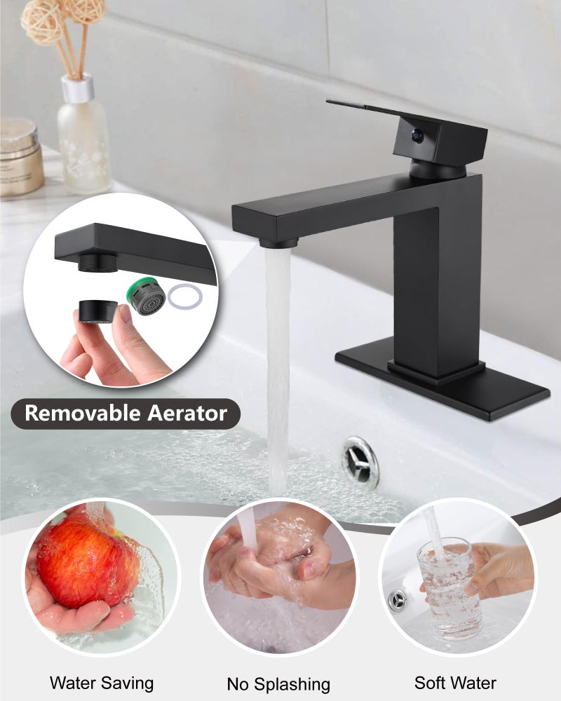 Midanya Bathroom Faucet 1 Hole, Single Handle Stainless Steel Bathroom Sink Faucet, Modern Vanity Faucets with Deck Plate,Water Supply Hoses and Pop Up Drain,Matte Black - Image 5