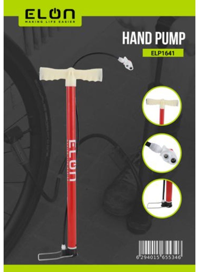 Elon Bicycle Pump ELP1641, 30 x 590mm Portable Manual Air Pump, Durable Hand Pump for Bicycle Tires, Sports Balls & Inflatable Equipment, Easy-to-Use Bike Tire Inflator