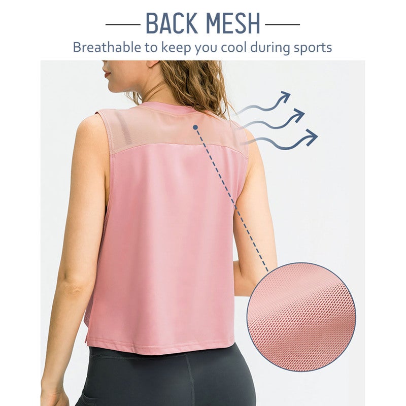 Sport Vest: Dark Blue Large - Polyester Spandex Quick Dry Mesh Fabric Loose Stretchy Sleeveless Shirt for Yoga Gym Running Cycling Intense Exercise - Image 5