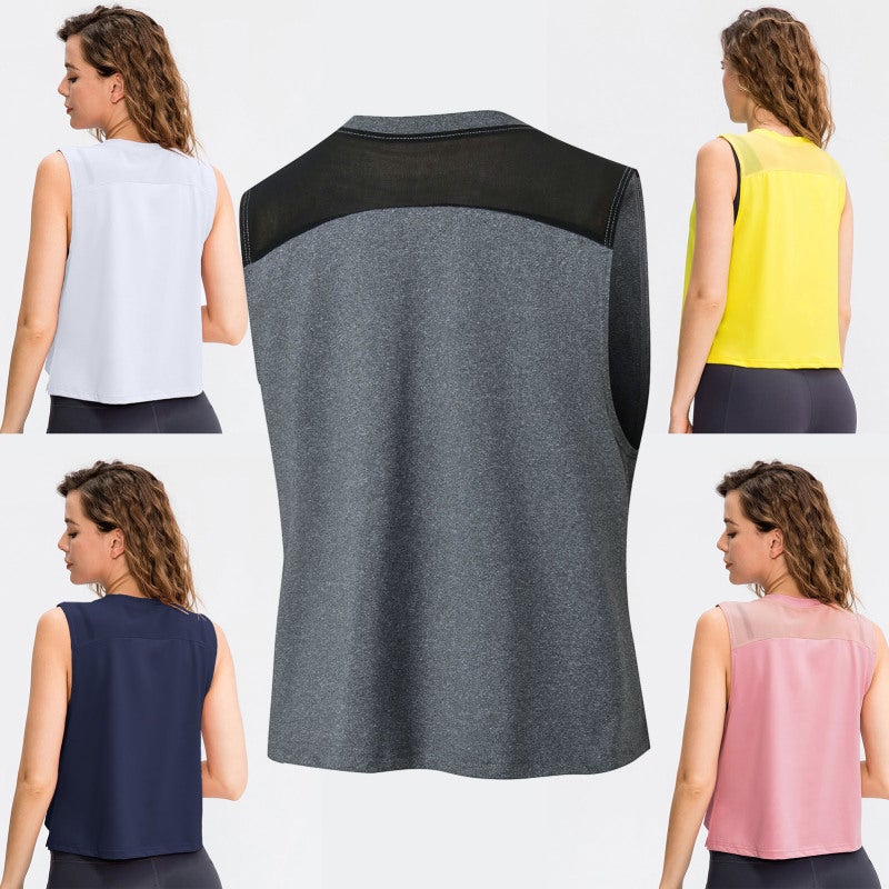Sport Vest: Dark Blue Large - Polyester Spandex Quick Dry Mesh Fabric Loose Stretchy Sleeveless Shirt for Yoga Gym Running Cycling Intense Exercise - Image 1