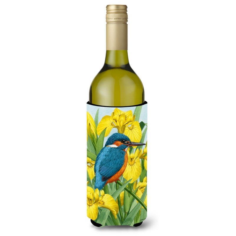 Caroline's Treasures ""Caroline's Treasures Kingfisher In Yellow Irises Wine Bottle Koozie Hugger  750 ml  Multicolor"" 