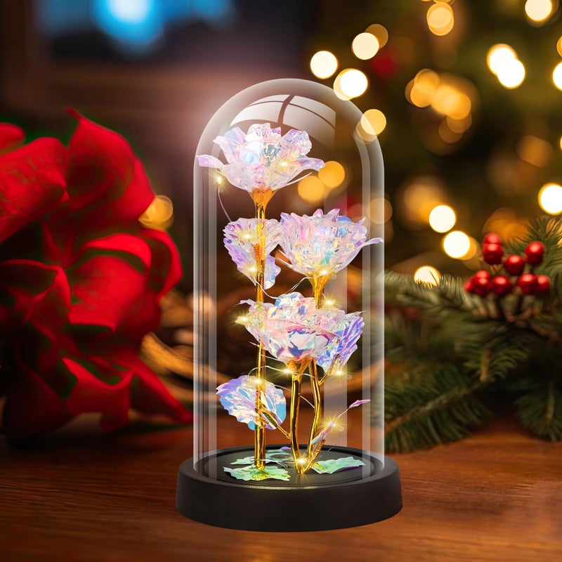 Tayfeim Mothers Day Glass Rose Gifts for Mom Women, Rose Flower Birthday Gifts for Women Mom Wife Girlfriend, Light Up Rose in A Glass Dome, Rose Gifts for Valentines, Mothers Day, Womens Day (Colorful) - Image 2