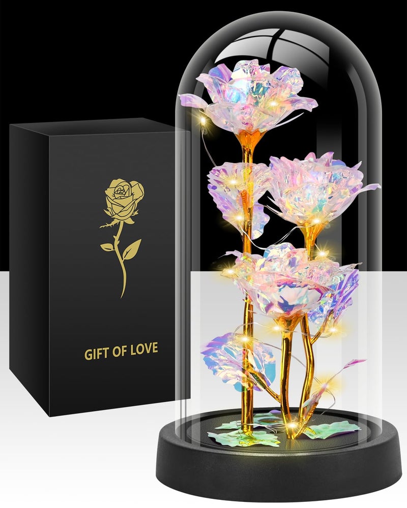 Tayfeim Mothers Day Glass Rose Gifts for Mom Women, Rose Flower Birthday Gifts for Women Mom Wife Girlfriend, Light Up Rose in A Glass Dome, Rose Gifts for Valentines, Mothers Day, Womens Day (Colorful) - Image 1