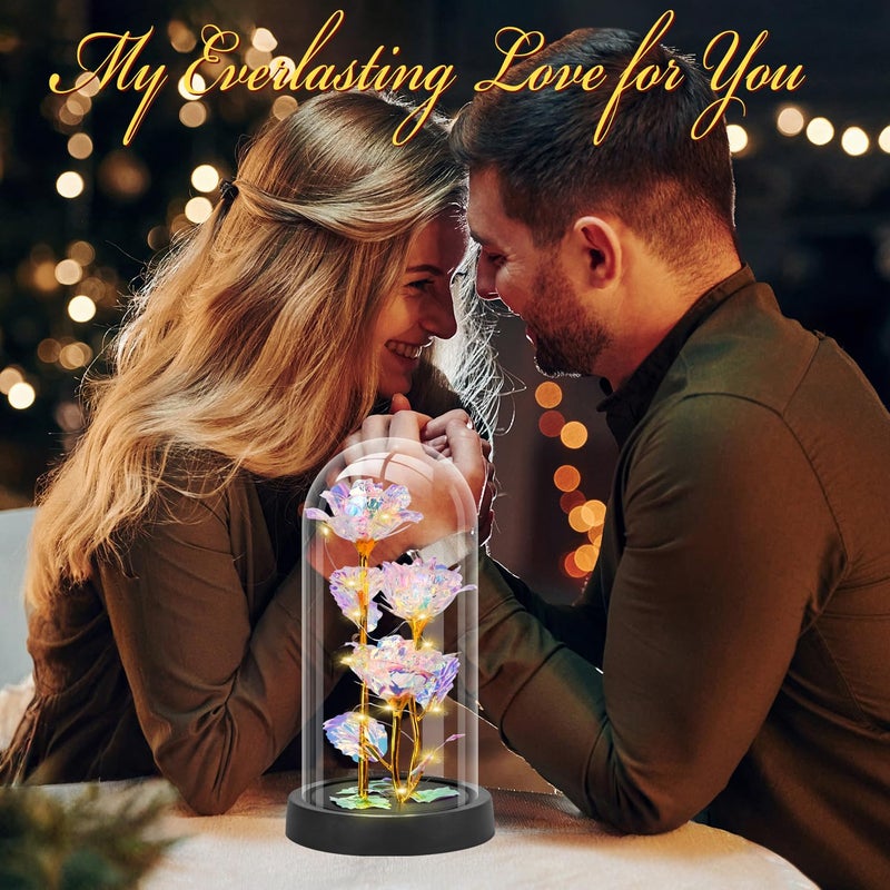 Tayfeim Mothers Day Glass Rose Gifts for Mom Women, Rose Flower Birthday Gifts for Women Mom Wife Girlfriend, Light Up Rose in A Glass Dome, Rose Gifts for Valentines, Mothers Day, Womens Day (Colorful) - Image 3